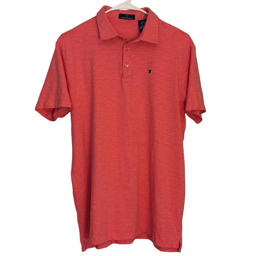 Simply Southern Coral Polo Shirt Men's‎ Size L Short Sleeve Turtle Logo Casual